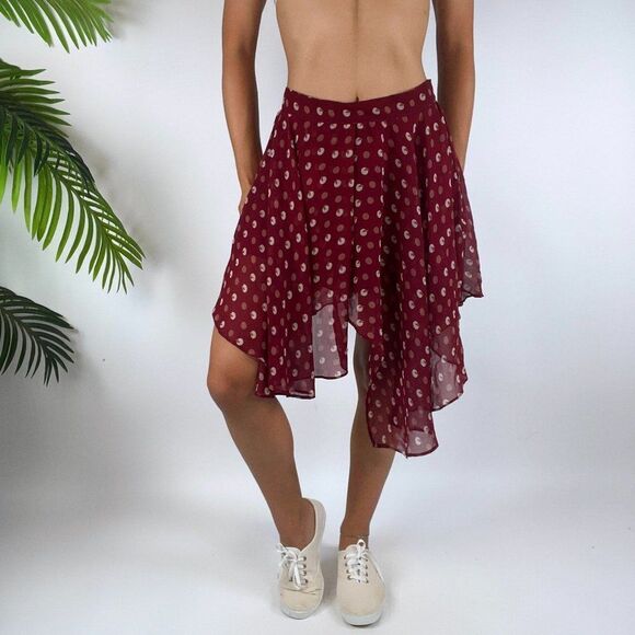 Vintage Y2K Umgee Burgundy Fairy Grunge Boho Polka Dot Skort Skirt / Size: L - Picture 1 of 6
